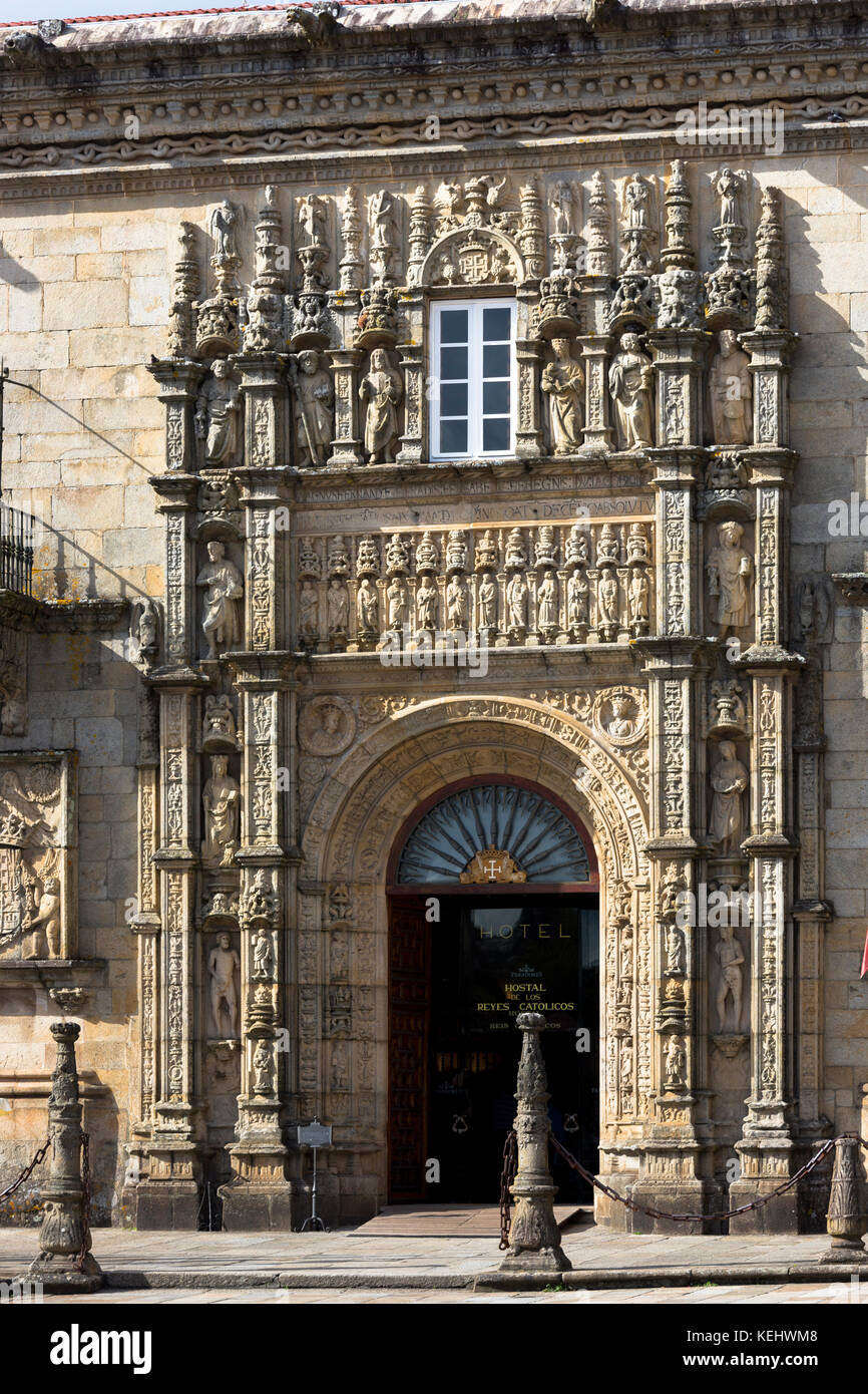 Parador Hostal de Los Reyes Catolicos Hotel in Santiago de Compostela, Galicien, Spanien Stockfoto