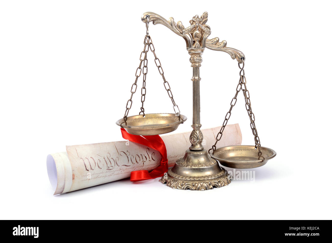 Waage der Gerechtigkeit und der US-Verfassung Stockfoto