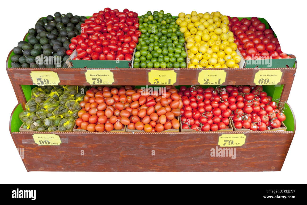 Isolierte Bürgersteig Obst und Gemüse stehen. Stockfoto