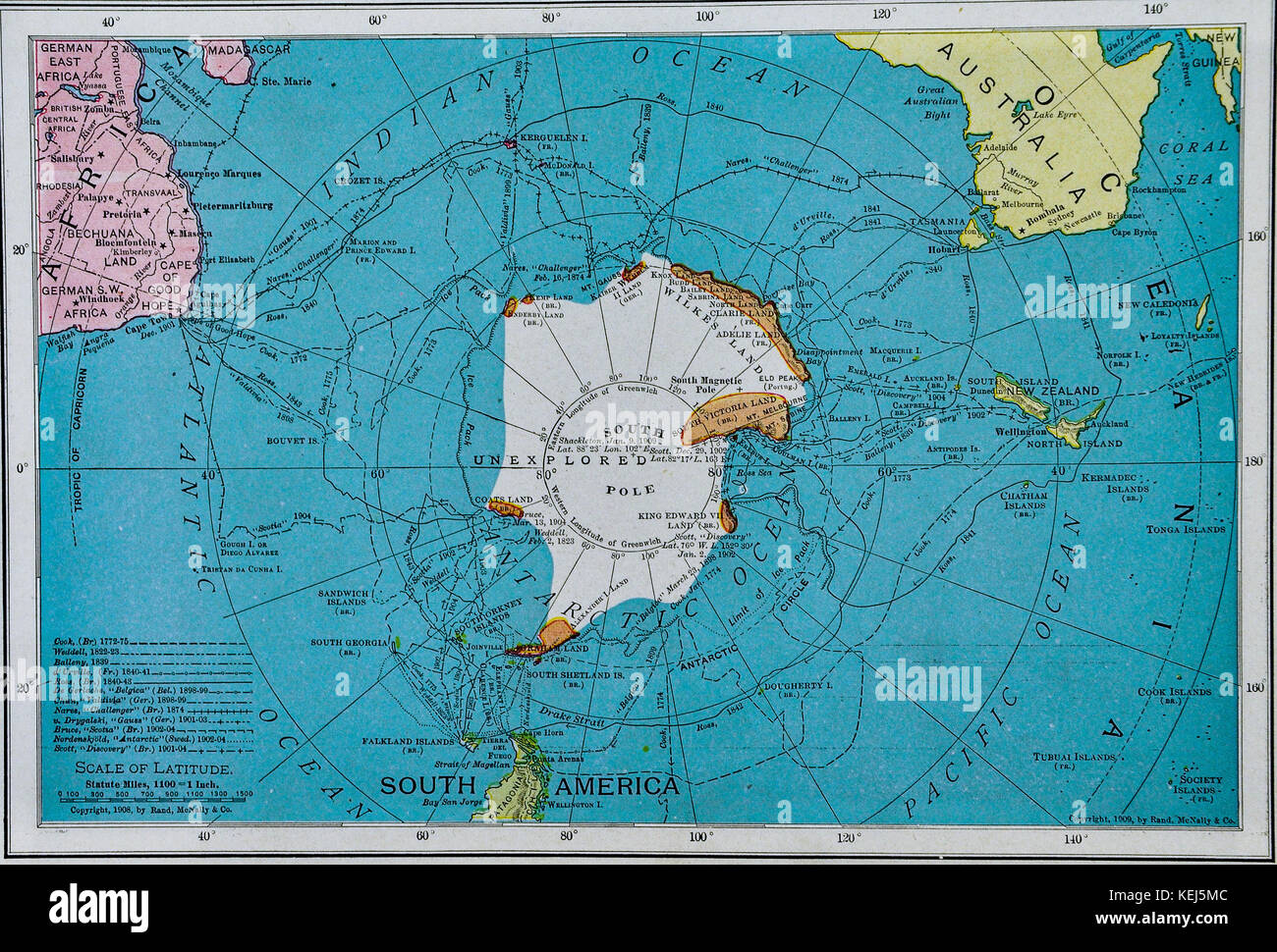 Mcnally antike Karte 1911 - Südpol - Antarktis Stockfoto