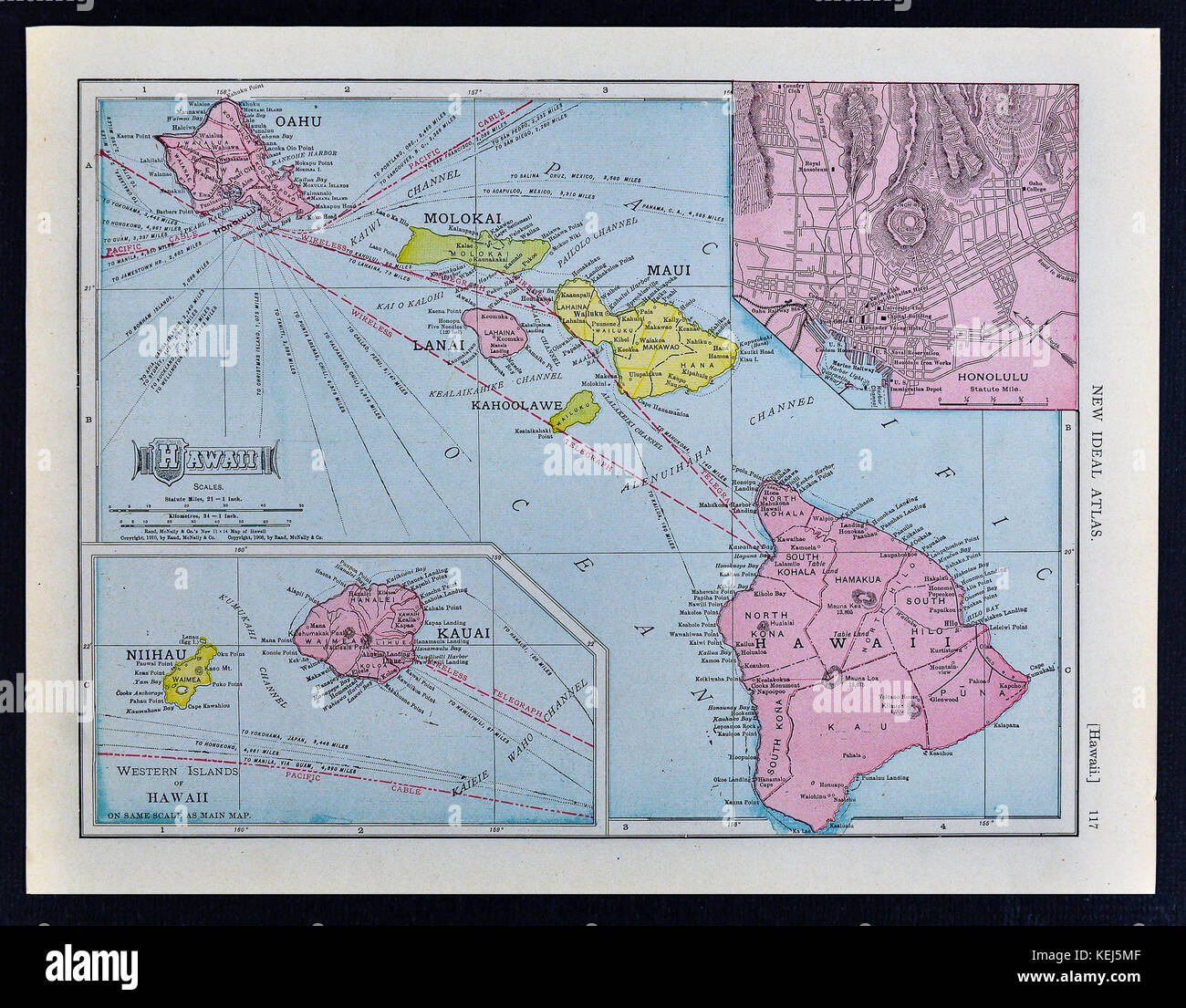 1911 mcnally Map - Hawaii Inseln - Oahu honolulu Maui Stockfoto