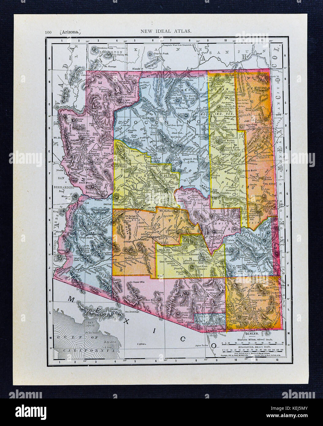 1911 mcnally Map - Arizona - Phoenix tucson Prescott Stockfoto