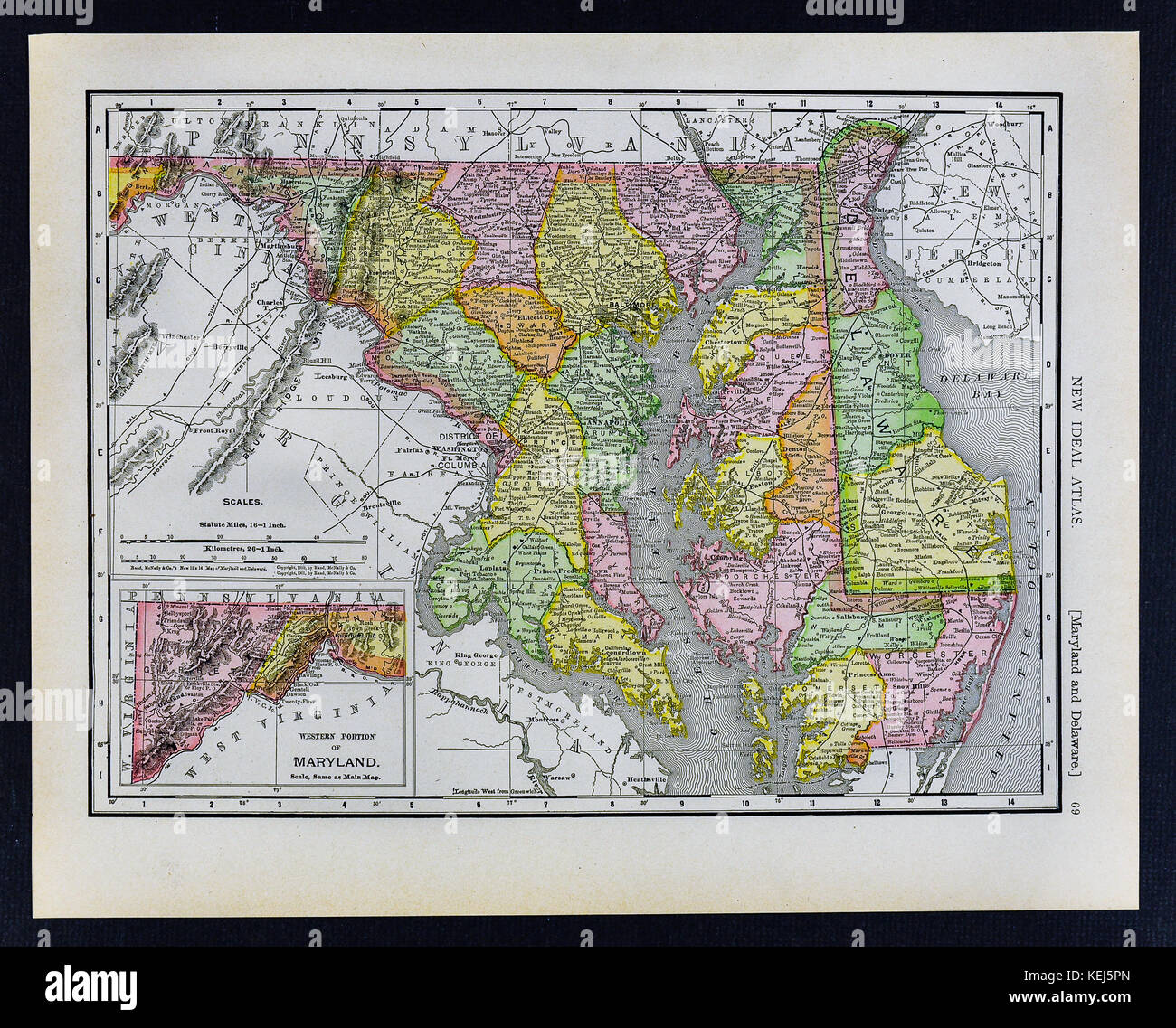 1911 mcnally Karte - Maryland Delaware washington dc Baltimore Dover Stockfoto