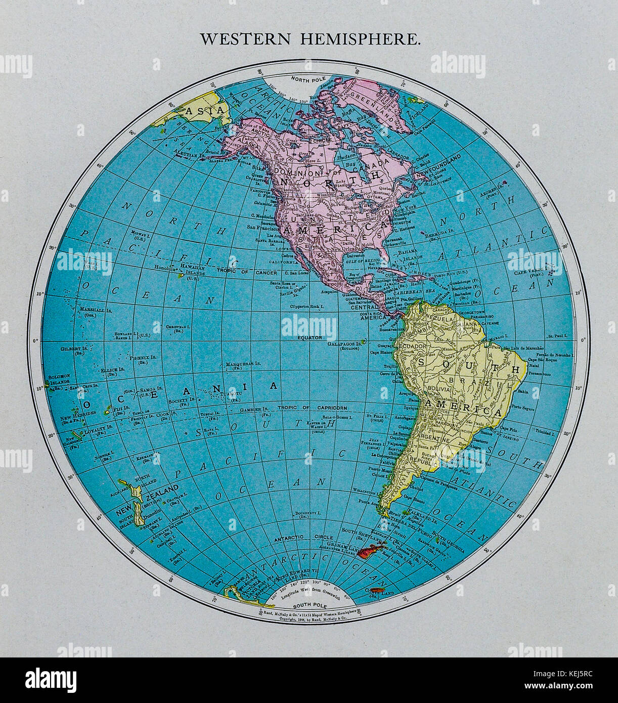 Mcnally antiken Welt westliche Hemisphäre Karte 1911, Nord- und Südamerika Stockfoto