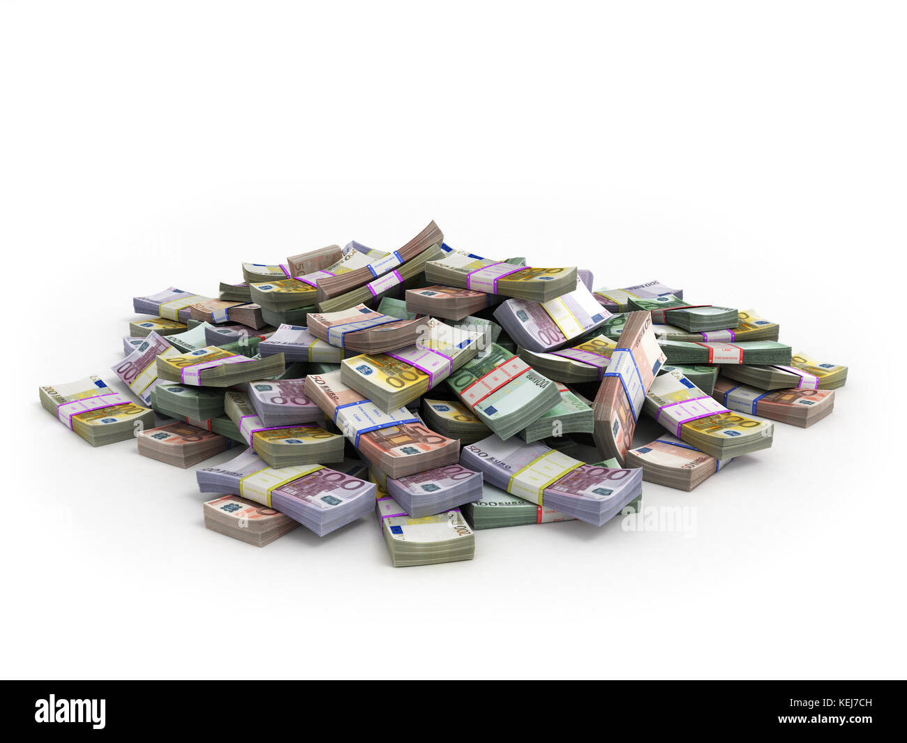 Millionen von Euro Banknoten isoliert auf weißem Stockfoto