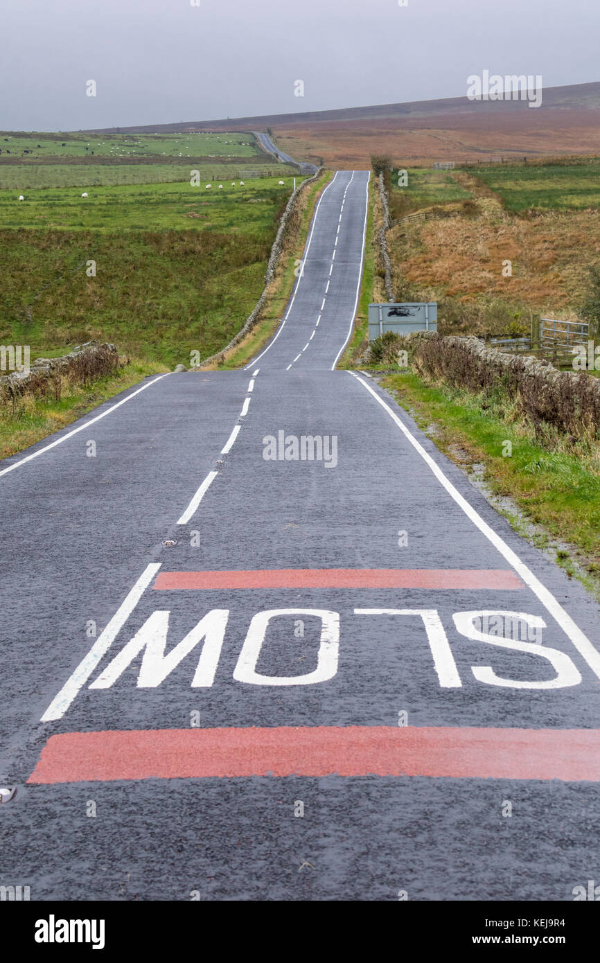 Leere Landstraße, Northumberland, England, Großbritannien Stockfoto