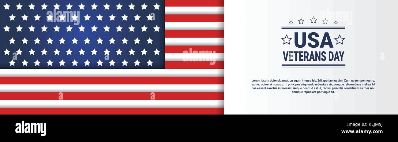 Usa Veterans Day horizontale Banner mit United States Flag auf Hintergrund und Kopie Raum Stock Vektor