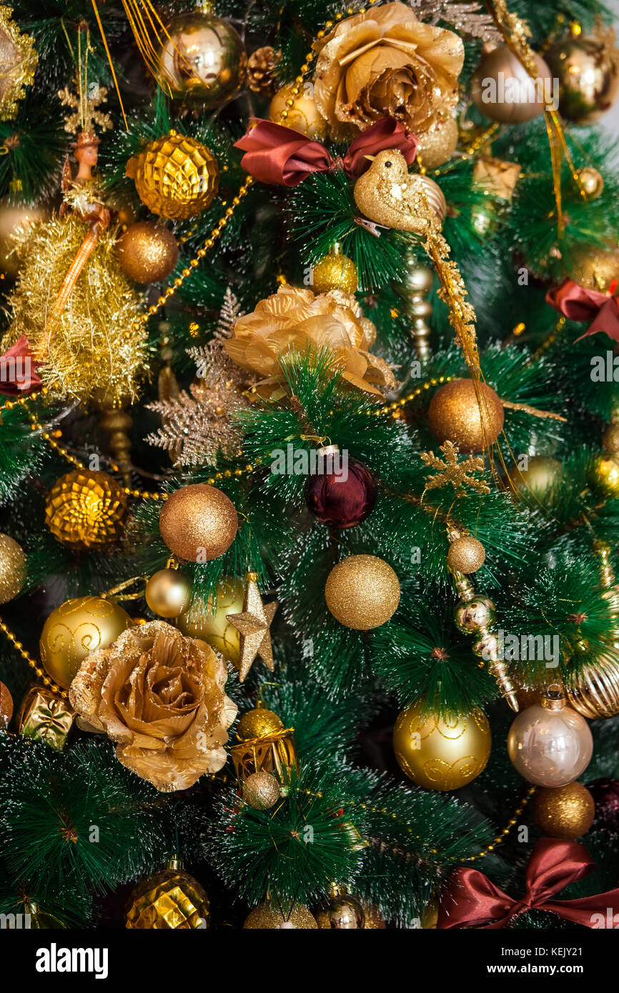 Neues Jahr Baum dekoriert, Weihnachten Hintergrund Stockfoto