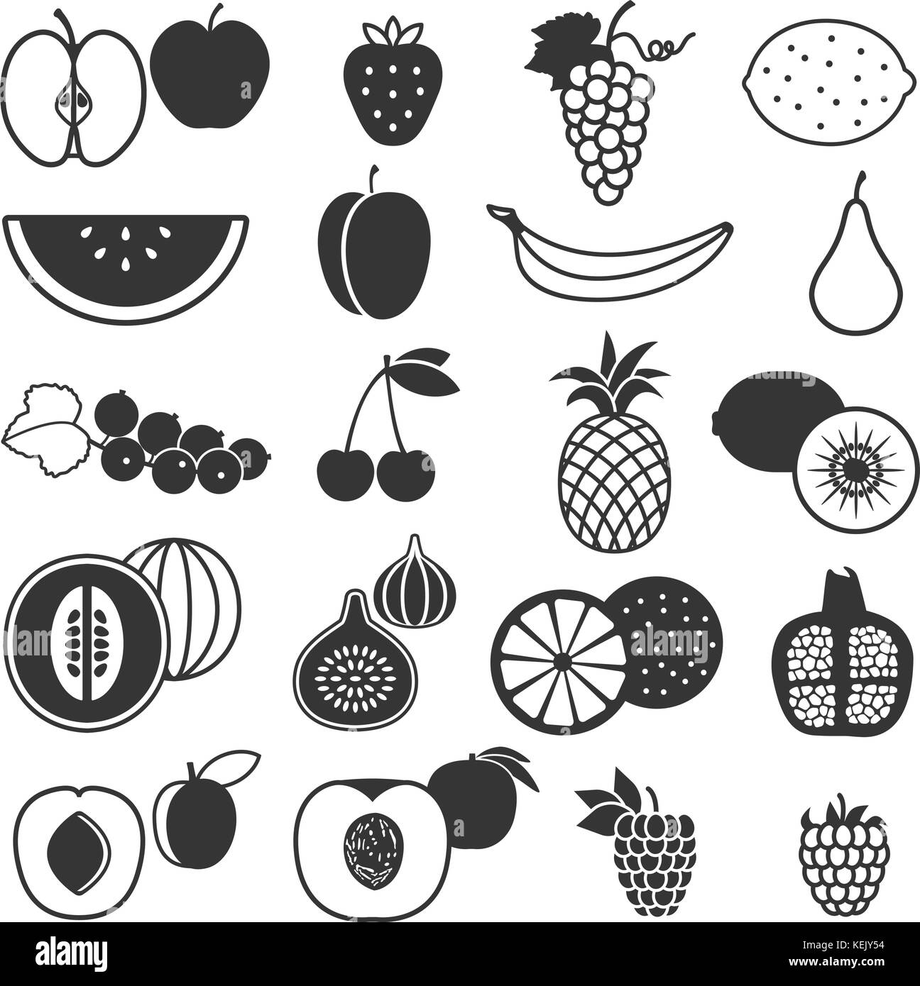 Verschiedene Früchte silhouette Symbole gesetzt. Stock Vektor