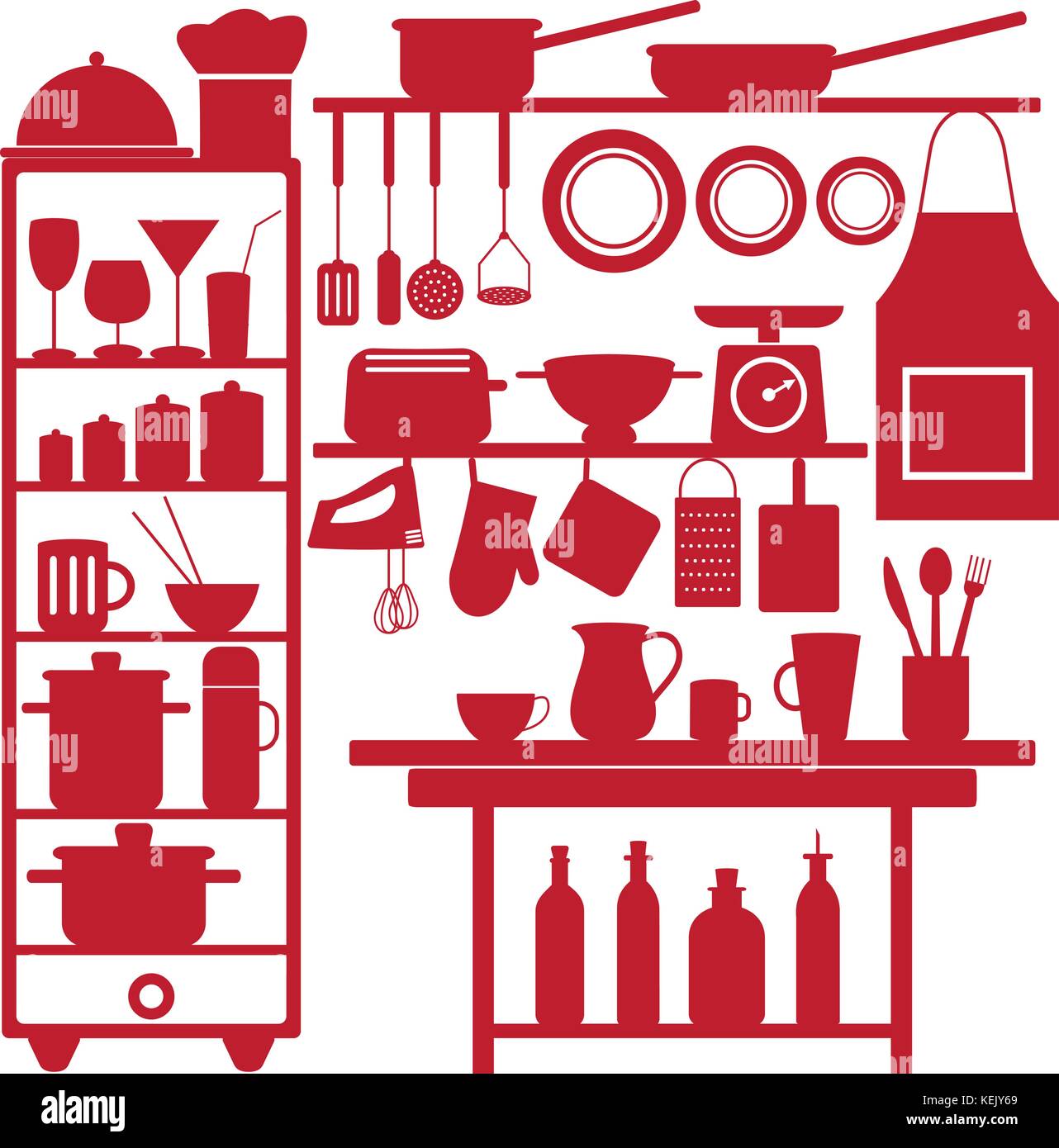 Verschiedene Küche und Restaurant Vektor silhouette Symbole. Stock Vektor