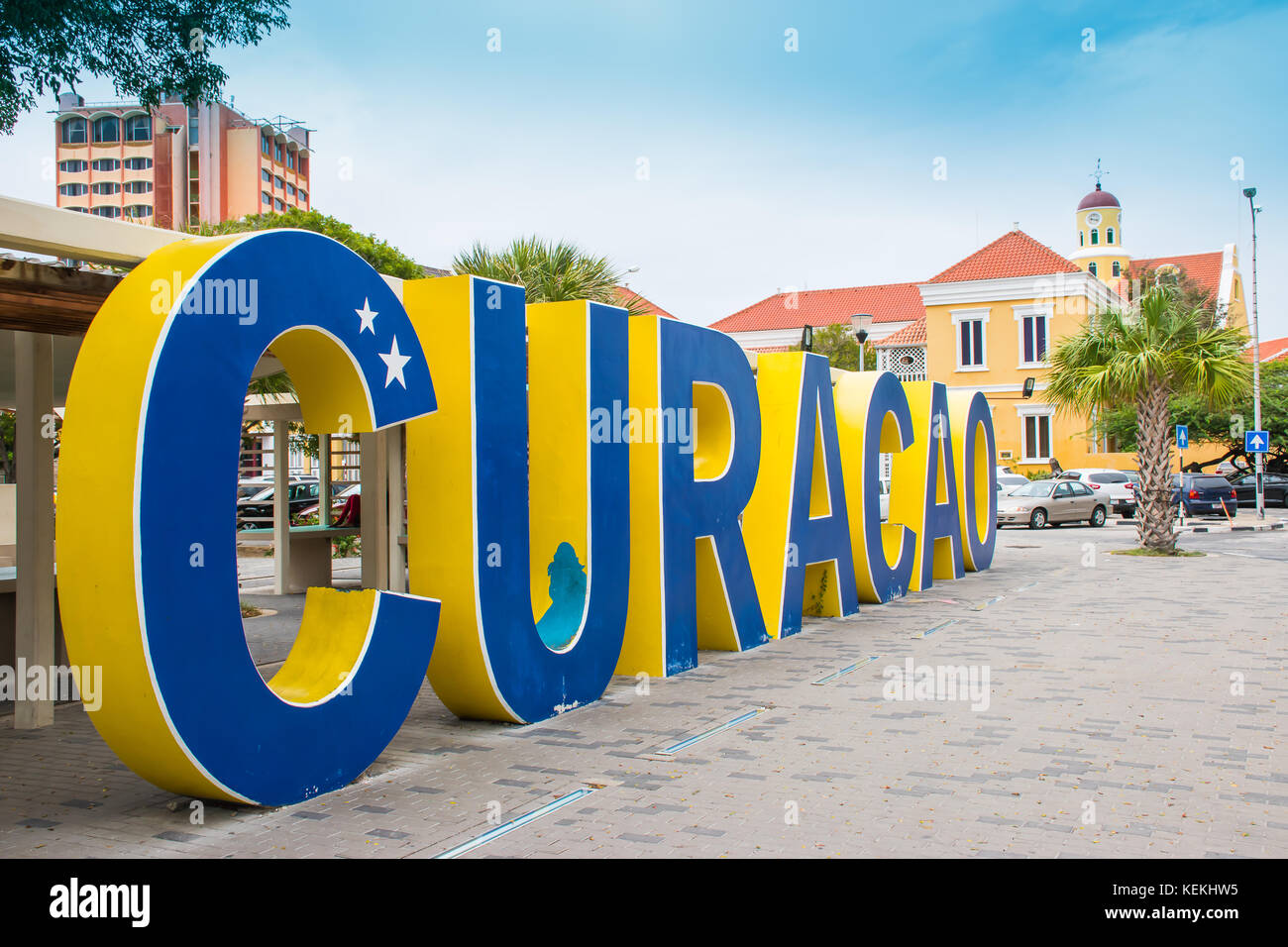 Curaçao Zeichen in der Innenstadt von Willemstad, Curacao, Holländische Karibik Stockfoto