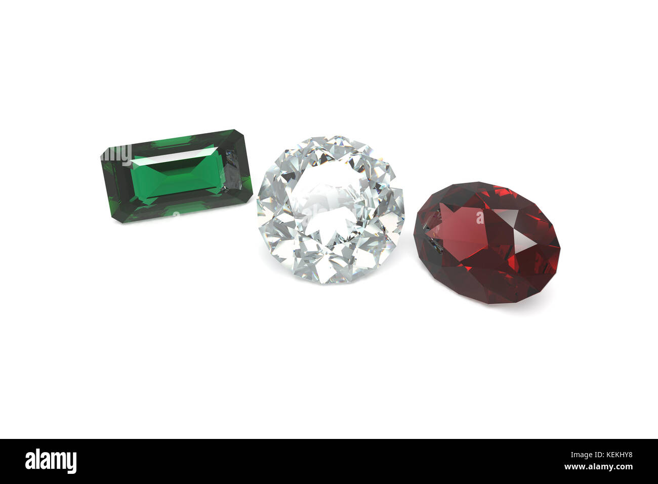 Diamant, Smaragd und Rubin Stockfoto