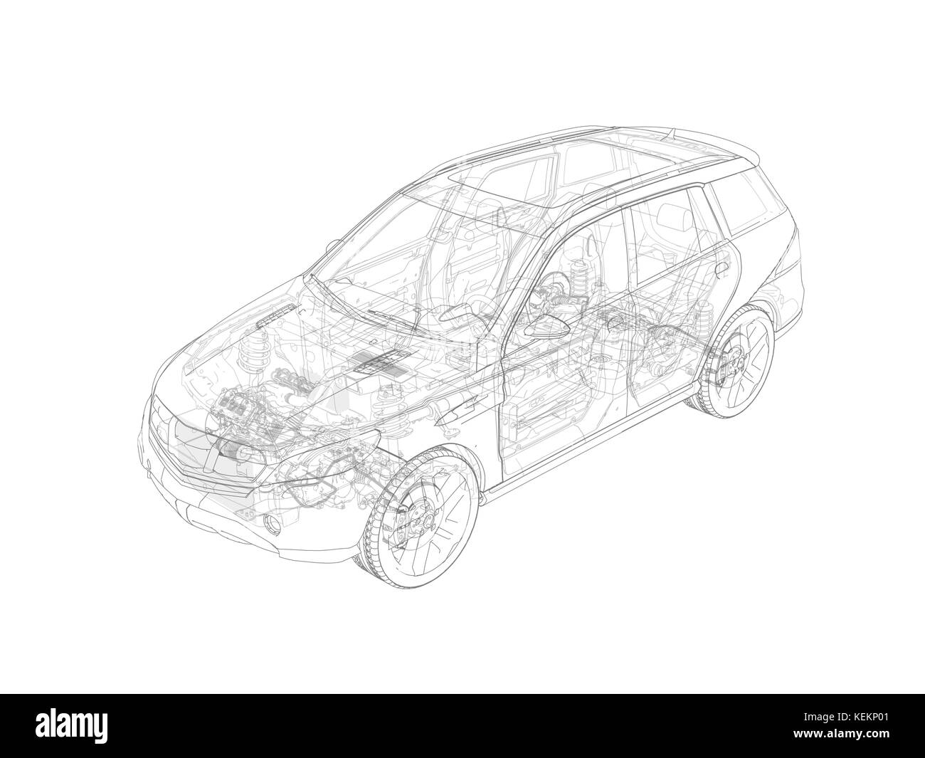 Suv-Fahrzeug technische Cutaway, Querschnitt Stockfoto