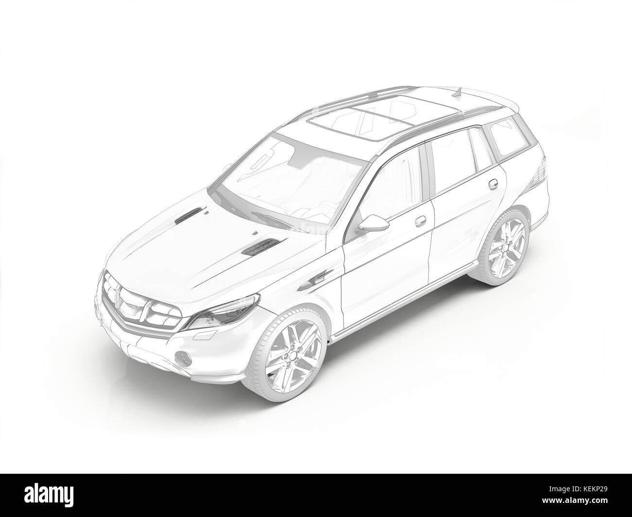 Suv-Auto schwarze Linie zeichnen Stockfoto