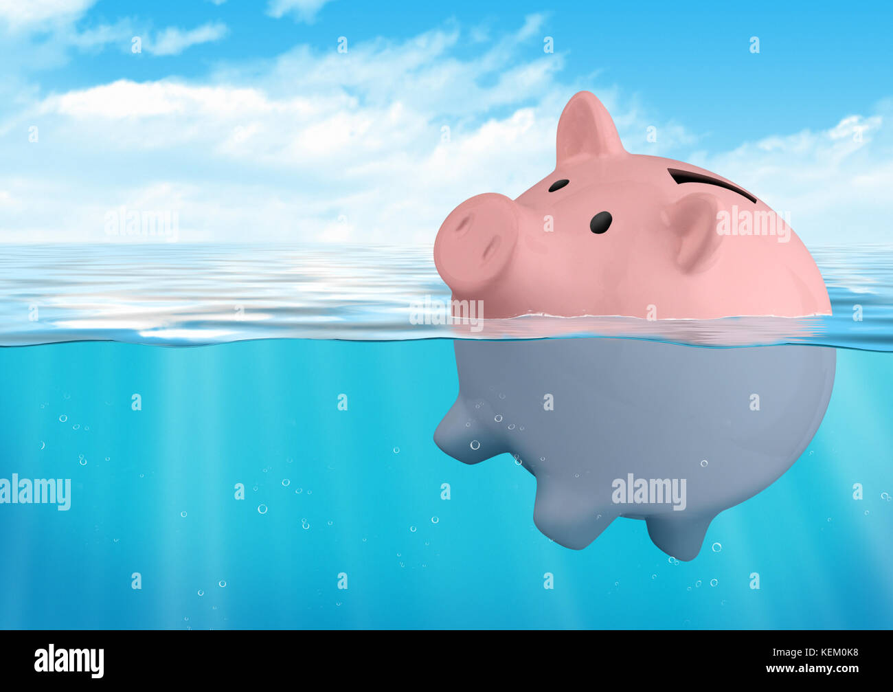 Piggy Bank sinken, Einsparungen Verlust Konzept Stockfoto