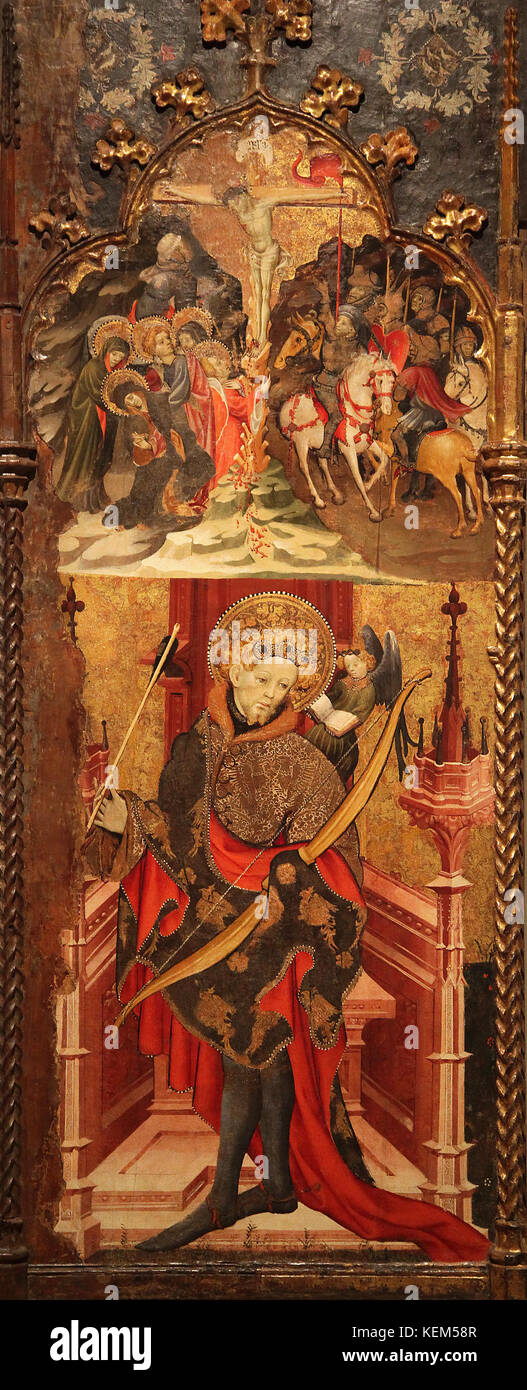 Der Kalvarienberg und St. Sebastian, die der Künstler Joan Gehilfen gotischen Stil 1370-1431. Stockfoto