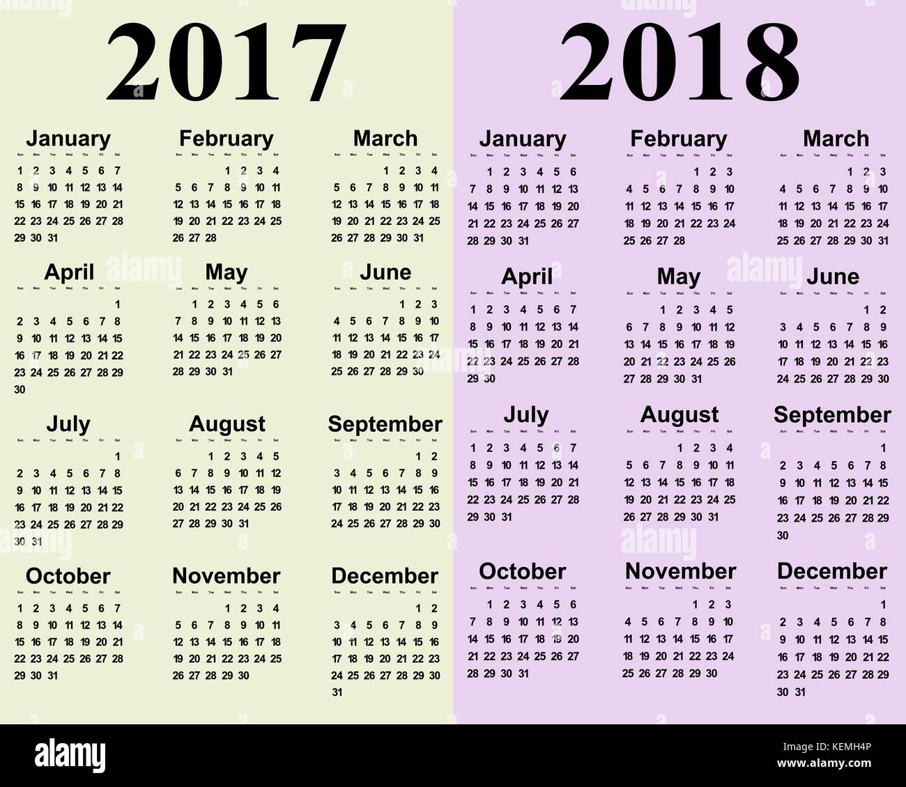 Kalender 2018 und 2017 Jahr auf weißem Hintergrund Vektor ...
