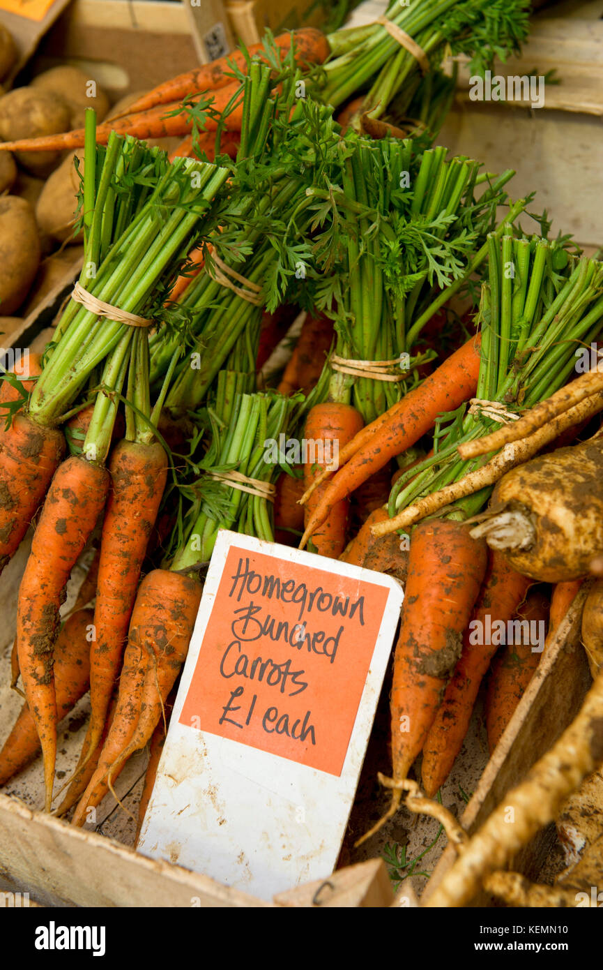 Der organischen Farm Shop im Abbey House Farm, Cirencester, Gloucestershire, mit Rosemay Aitken, die eine Auswahl von Produkten. Stockfoto