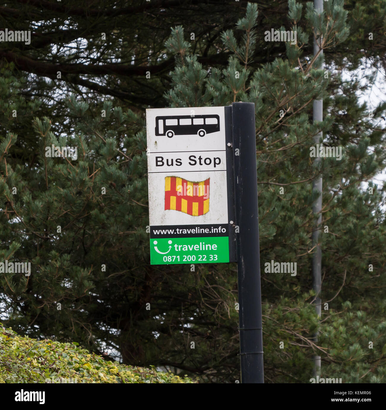 Bus Stop-Schild mit Northumberland County Council logo Stockfoto