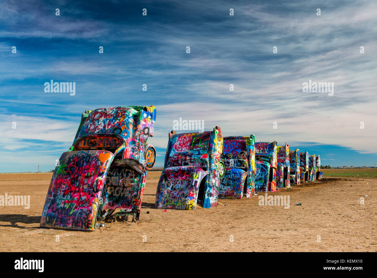 Cadillac Ranch an der Interstate 40 westlich von Amarillo, Texas Stockfoto