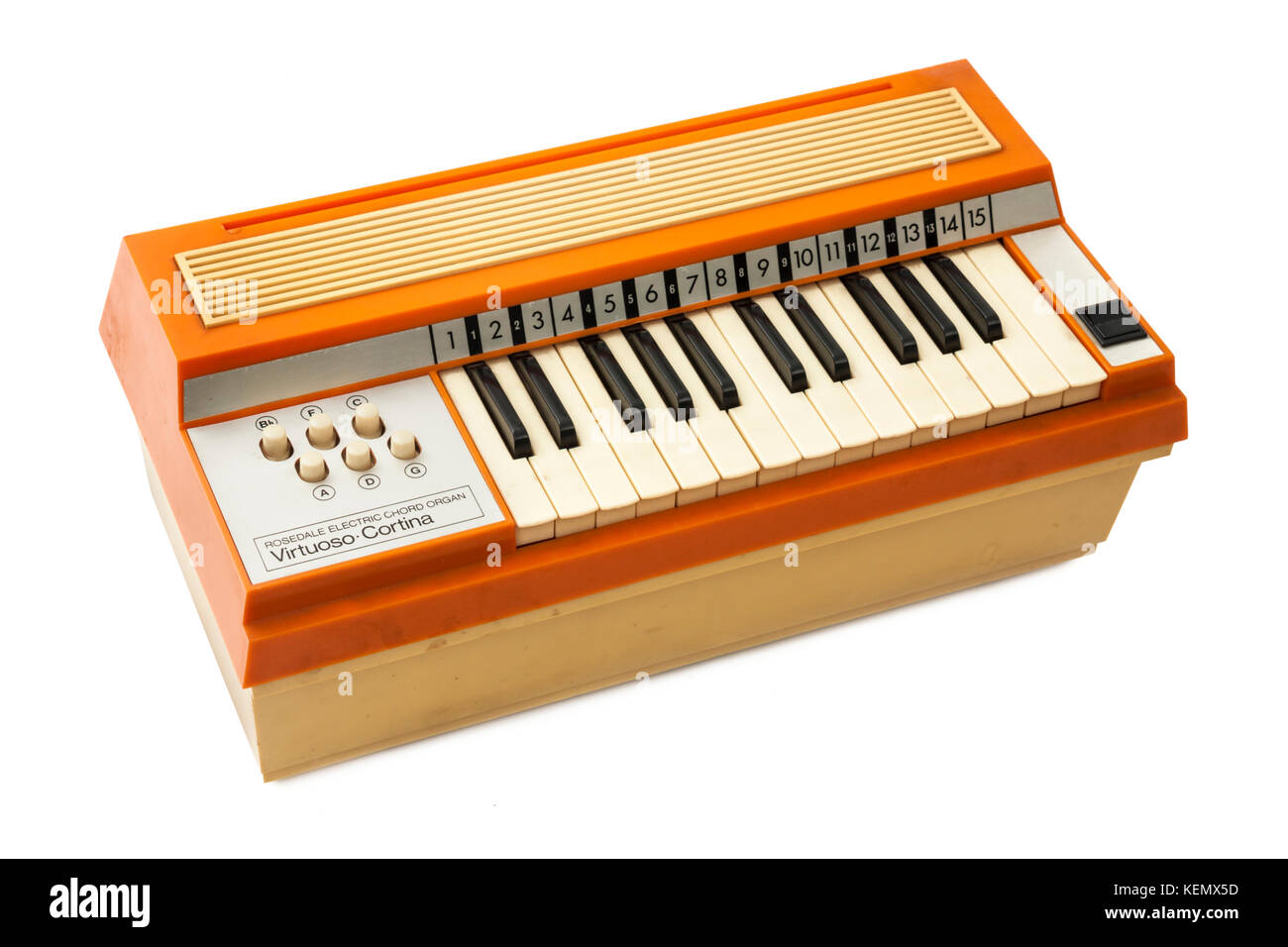 Jahrgang 1960er Rosedale "Virtuos Cortina 'Elektrische Akkord Orgel, wie von David Bowie in 'Memory einer Freien Festival' in 1970 verwendet Stockfoto