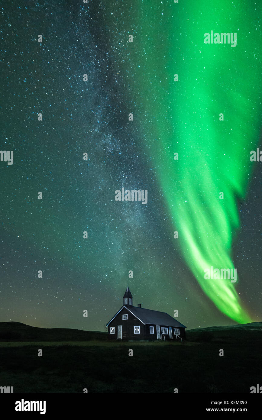 Northern Lights, Aisaroaivi Kapelle, milkyway Stockfoto