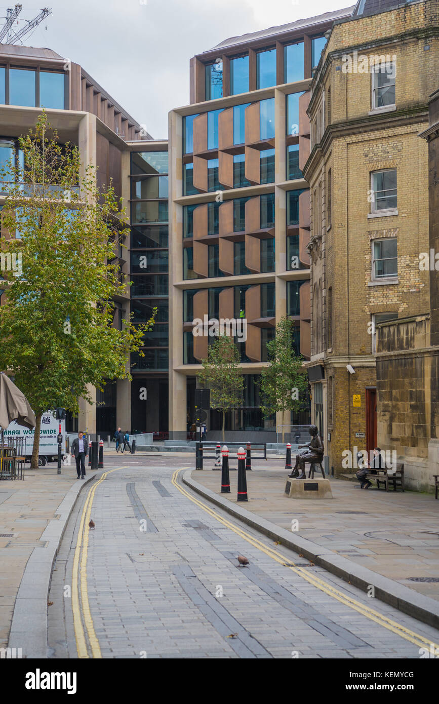 Bloomberg europäischen Hauptsitz in der City von London, wie von Watling Street gesehen. Stockfoto