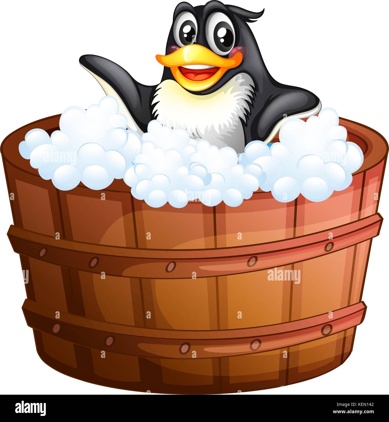 Abbildung: ein Pinguin an der Badewanne auf weißem Hintergrund Stock Vektor