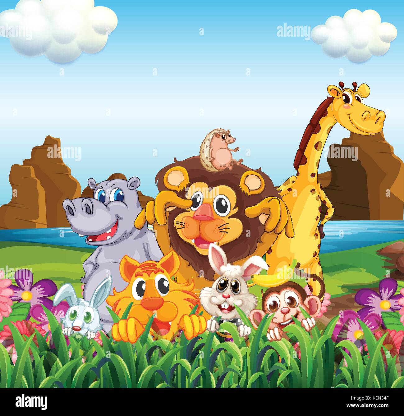 Abbildung: viele Tiere in das Feld Stock Vektor