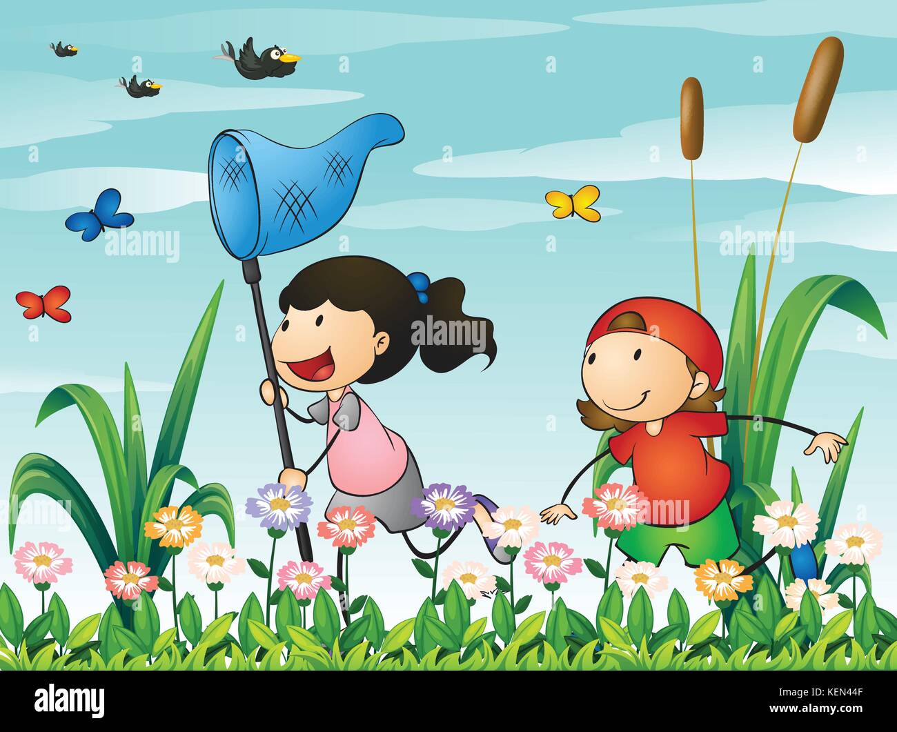 Abbildung Die Kinder spielen im Garten Alamy