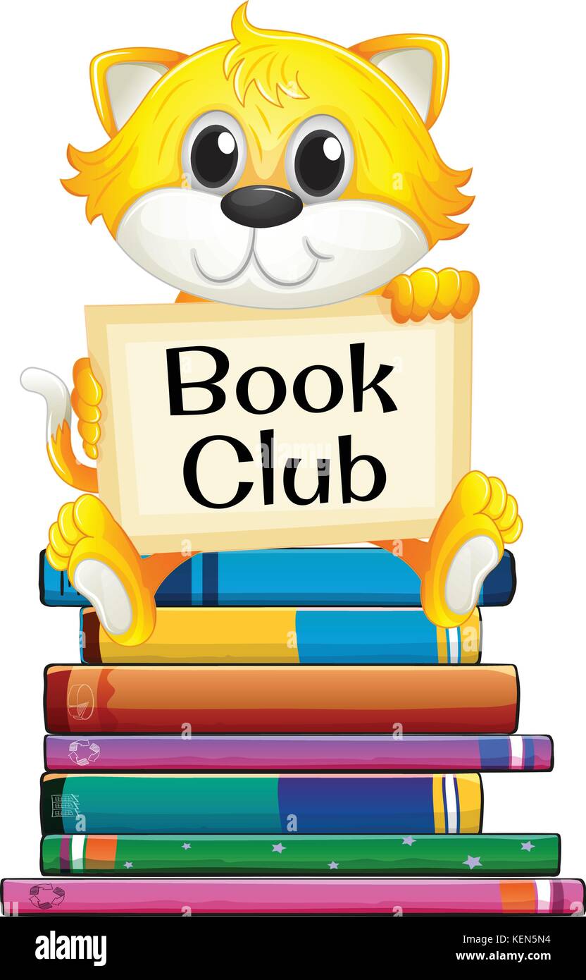 Abbildung: ein Kätzchen auf einem Stapel Bücher Stock Vektor
