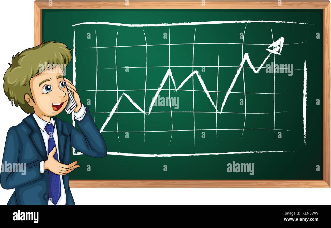 Abbildung: Mit seinem Mobiltelefon vor dem Board auf einem weißen Hintergrund Mann Stock Vektor