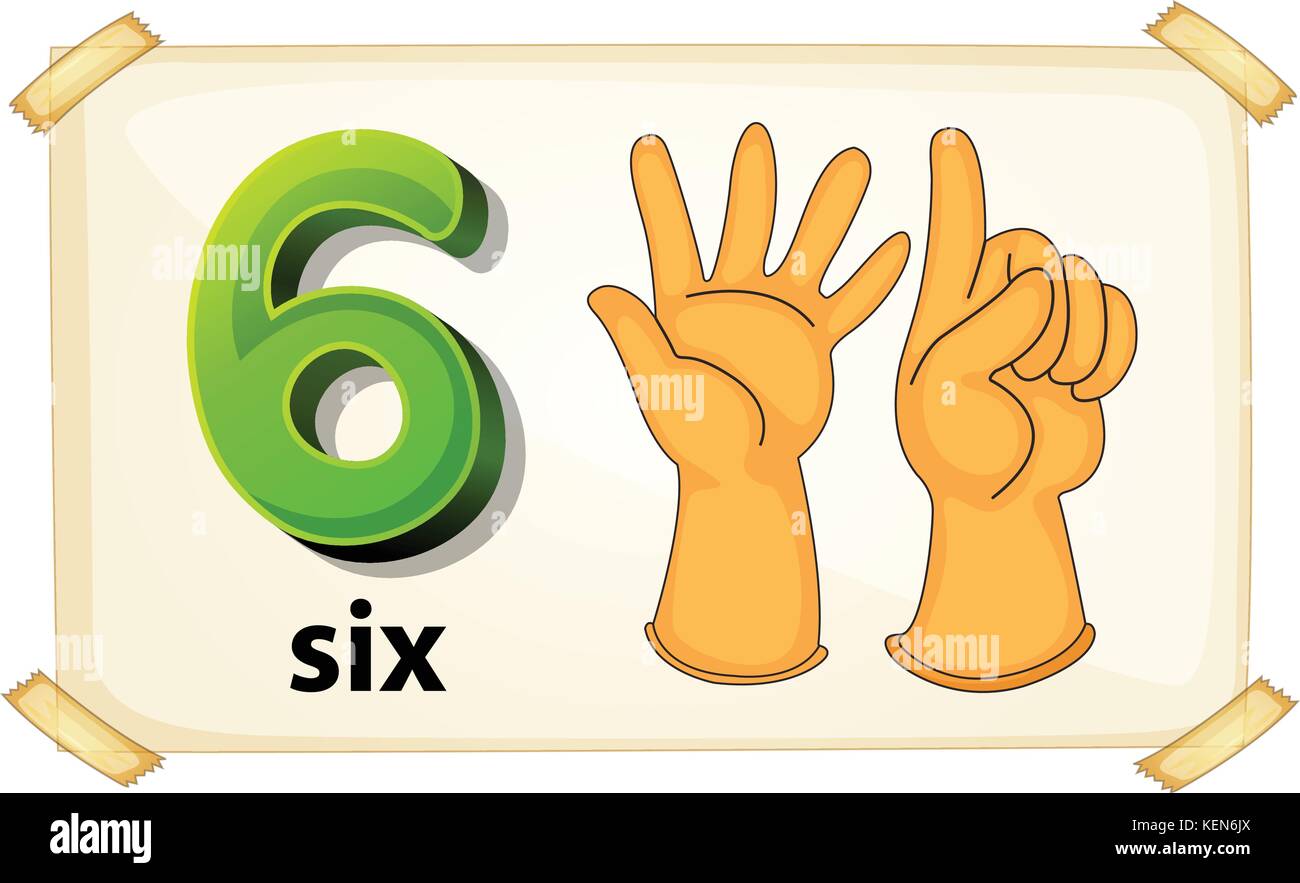 Abbildung einer flashcard Nummer sechs Stock Vektor