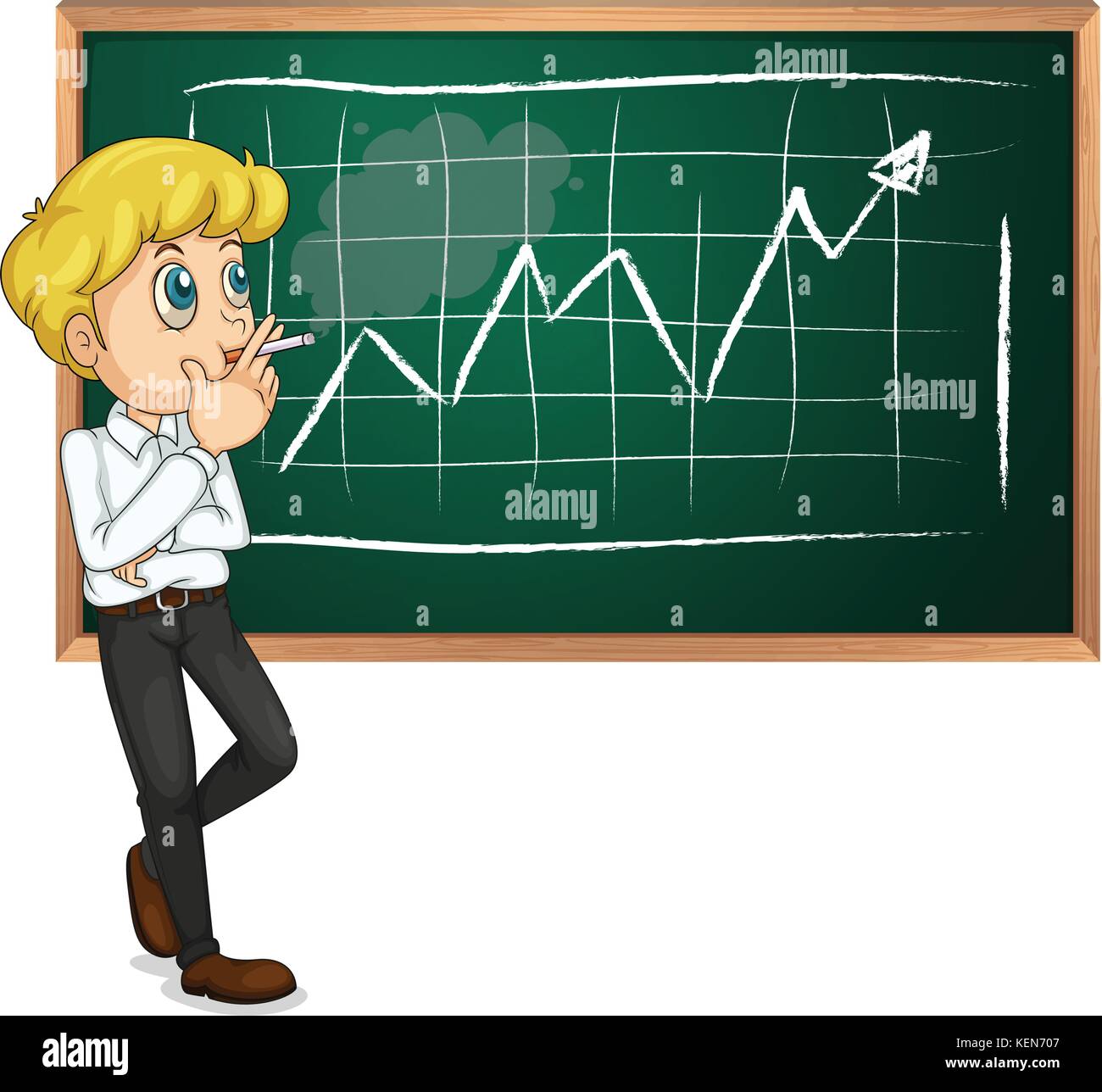 Abbildung: ein Mann Rauchen vor der Tafel auf weißem Hintergrund Stock Vektor