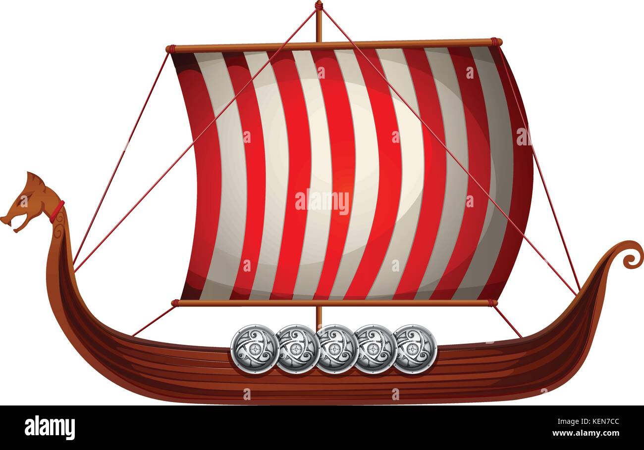 Abbildung: ein Wikinger Schiff mit Segel Stock Vektor
