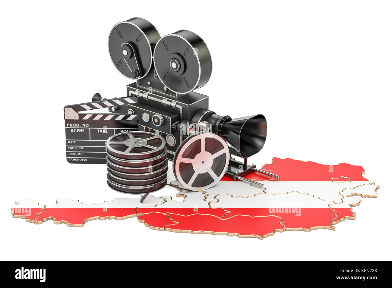 Österreichischen Kinematographie, Filmindustrie Konzept. 3D-Rendering auf weißem Hintergrund Stockfoto