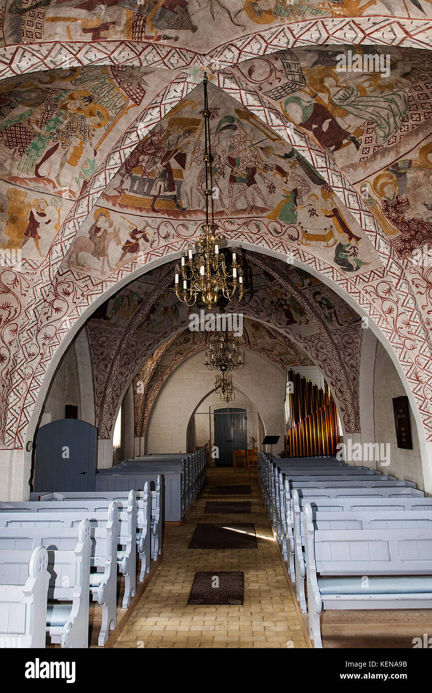 Dänische spät mittelalterlichen religiösen Fresken in Moerkoev Kirche auf der Insel Seeland in Dänemark. Die Gemälde aus um das Jahr 1450 von dem berühmten erstellt Ich Stockfoto