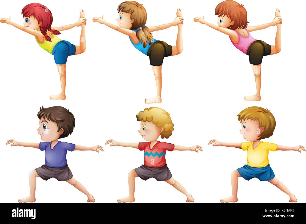 Abbildung: Die Mädchen und Jungen Yoga auf weißem Hintergrund Stock Vektor