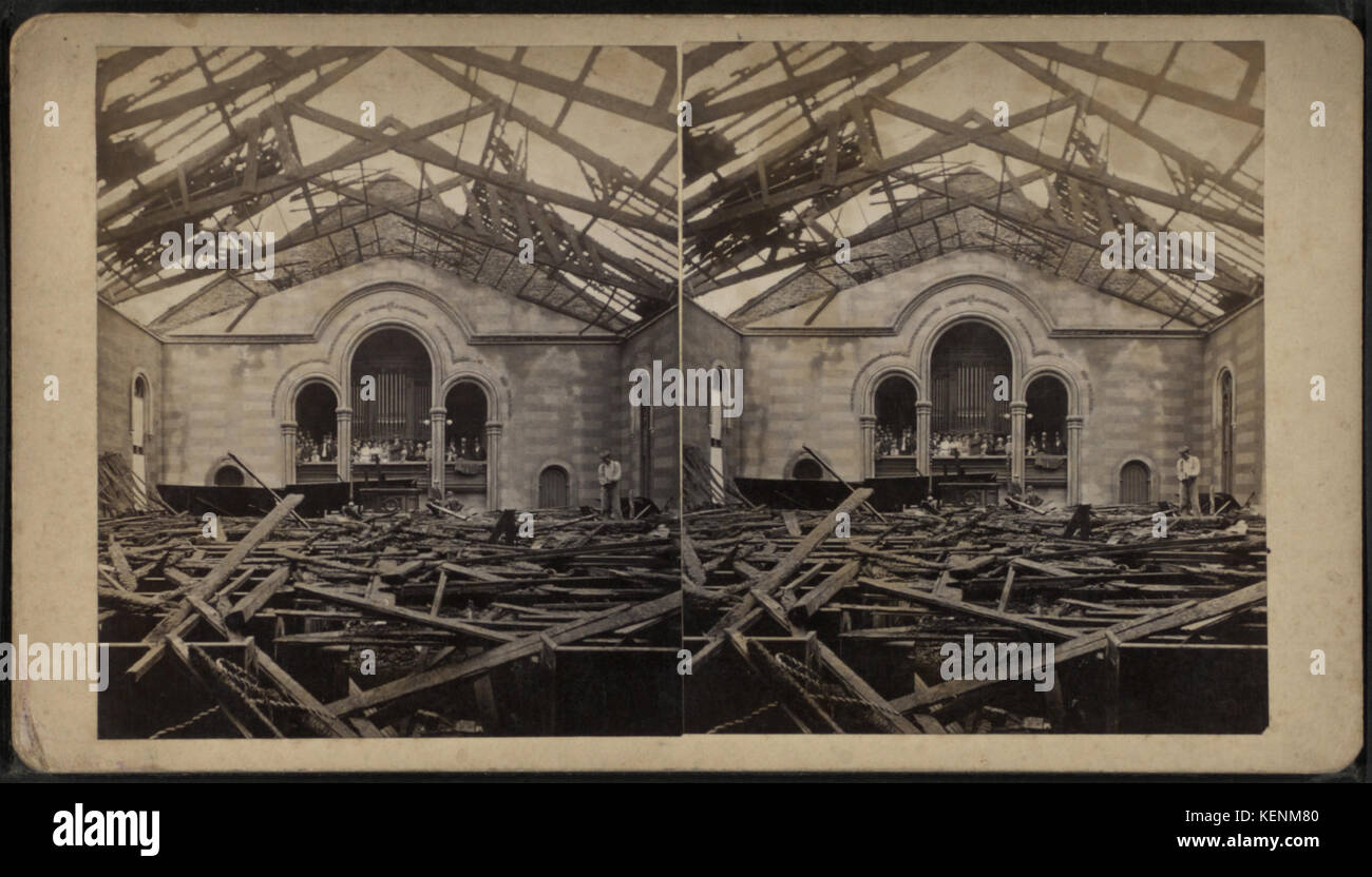 Ruinen des 3. Presbyterian Church, Trenton, NJ Burned 4. Juli 1879, aus Robert N. Dennis Sammlung von stereoskopischen Ansichten Stockfoto