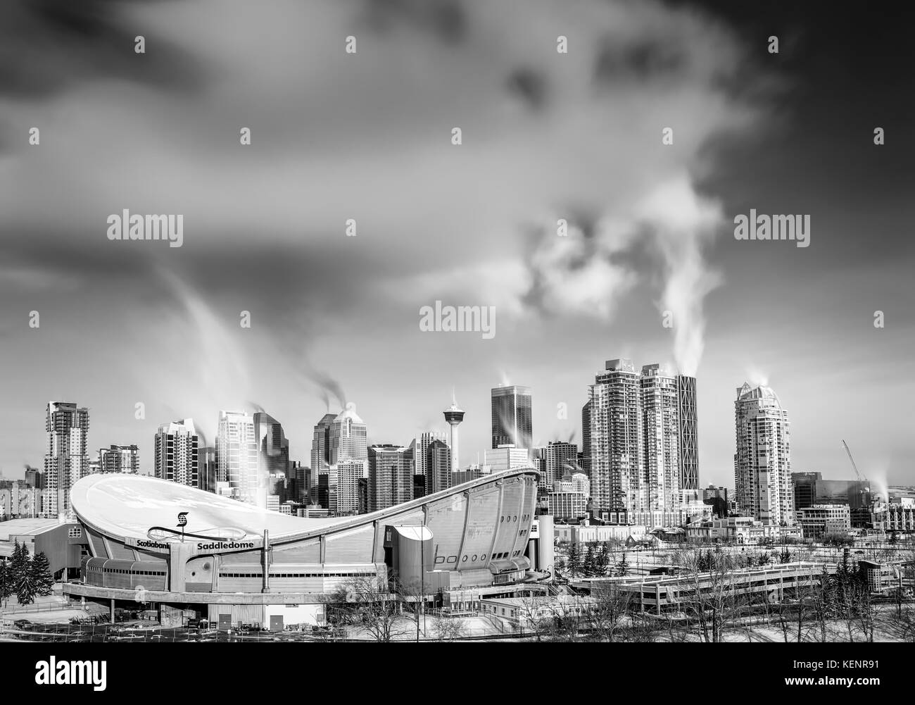Schwarz und Weiß und lange Belichtung der Stadt Calgary Stockfoto