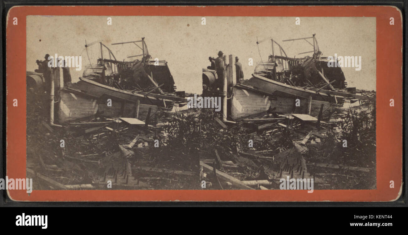 Dampfschiff Chautauqua, nach der Explosion von ihrem Kessel an Whitneys Landung am Chatauqua-See, am 14. August 1871, von L. B. Melven Stockfoto