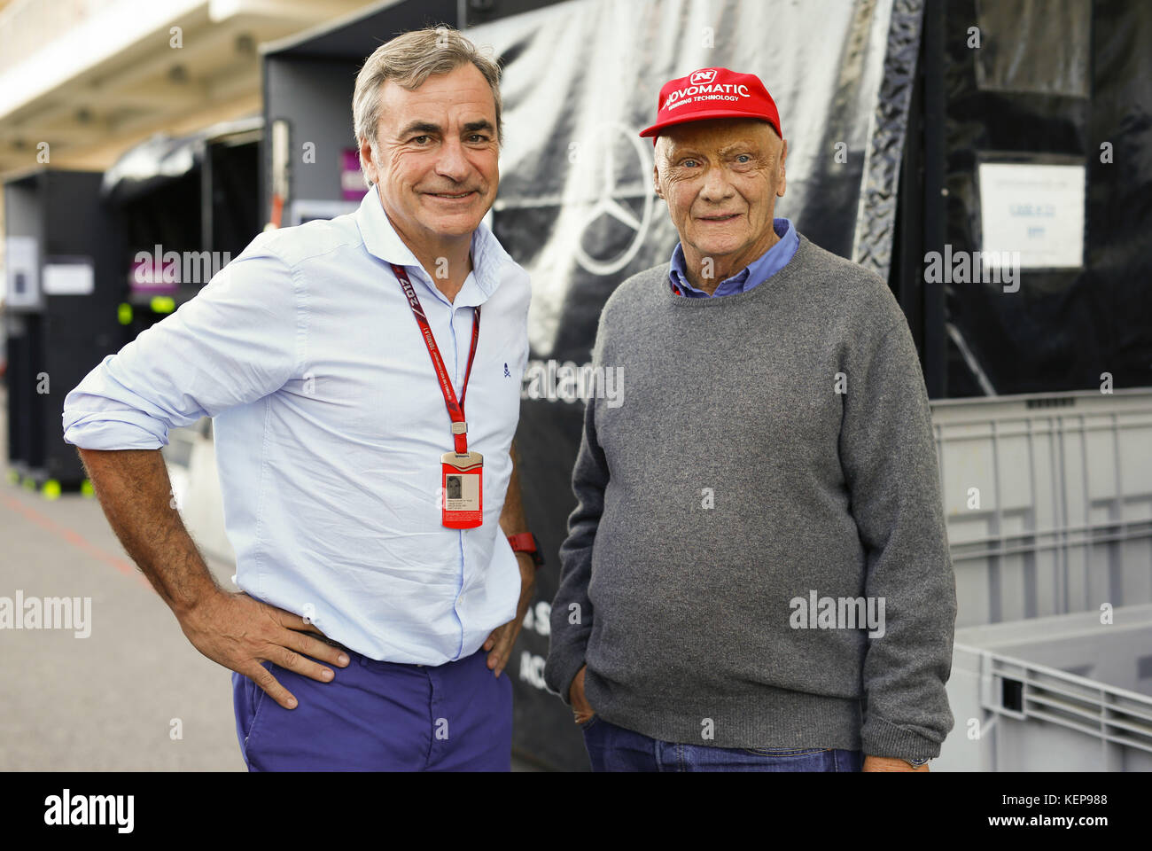 Austin, Vereinigte Staaten Von Amerika. Oktober 2017. Motorsport: FIA Formel-1-Weltmeisterschaft 2017, Grand Prix der Vereinigten Staaten, Carlos Sainz Senior, Niki Lauda (AUT, Mercedes AMG Petronas Formel-1-Team), 22.10.2017. | weltweite Nutzung Guthaben: dpa/Alamy Live News Stockfoto