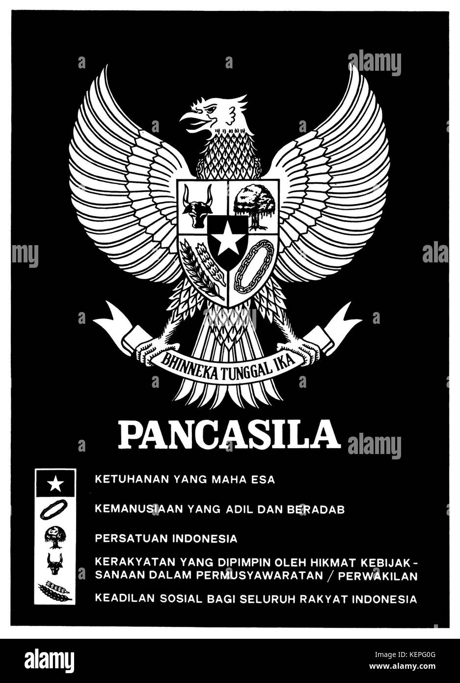 Garuda Pancasila Poster (Schwarz und Weiß) Stockfoto