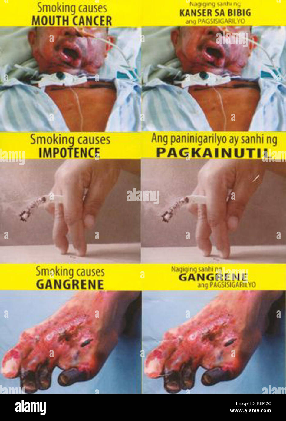 PH-Tabak Verpackung Grafik Warnschilder Stockfoto