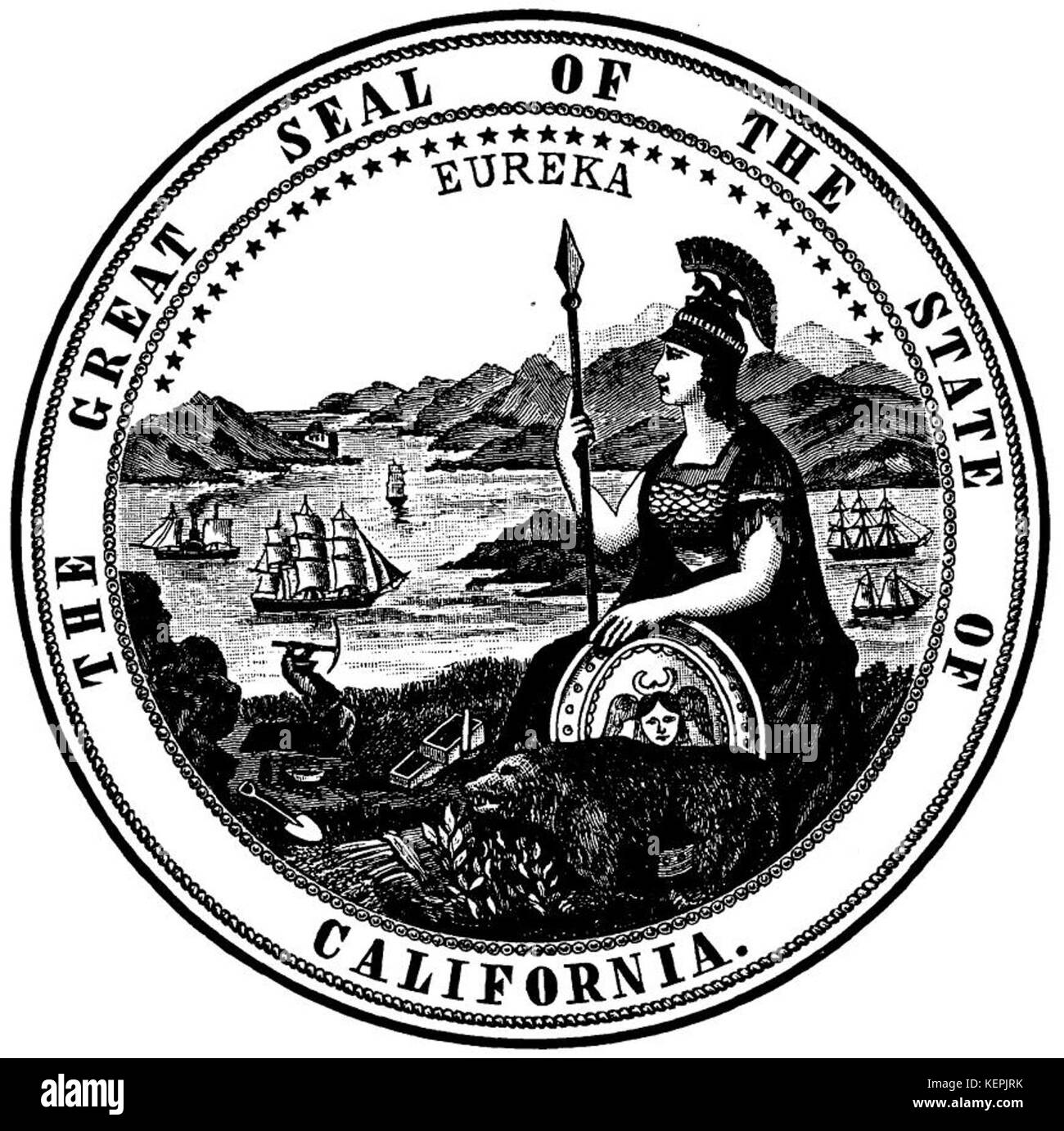 Dichtung von Kalifornien, 1895, von der California Blue Book, Seite 299 Stockfoto