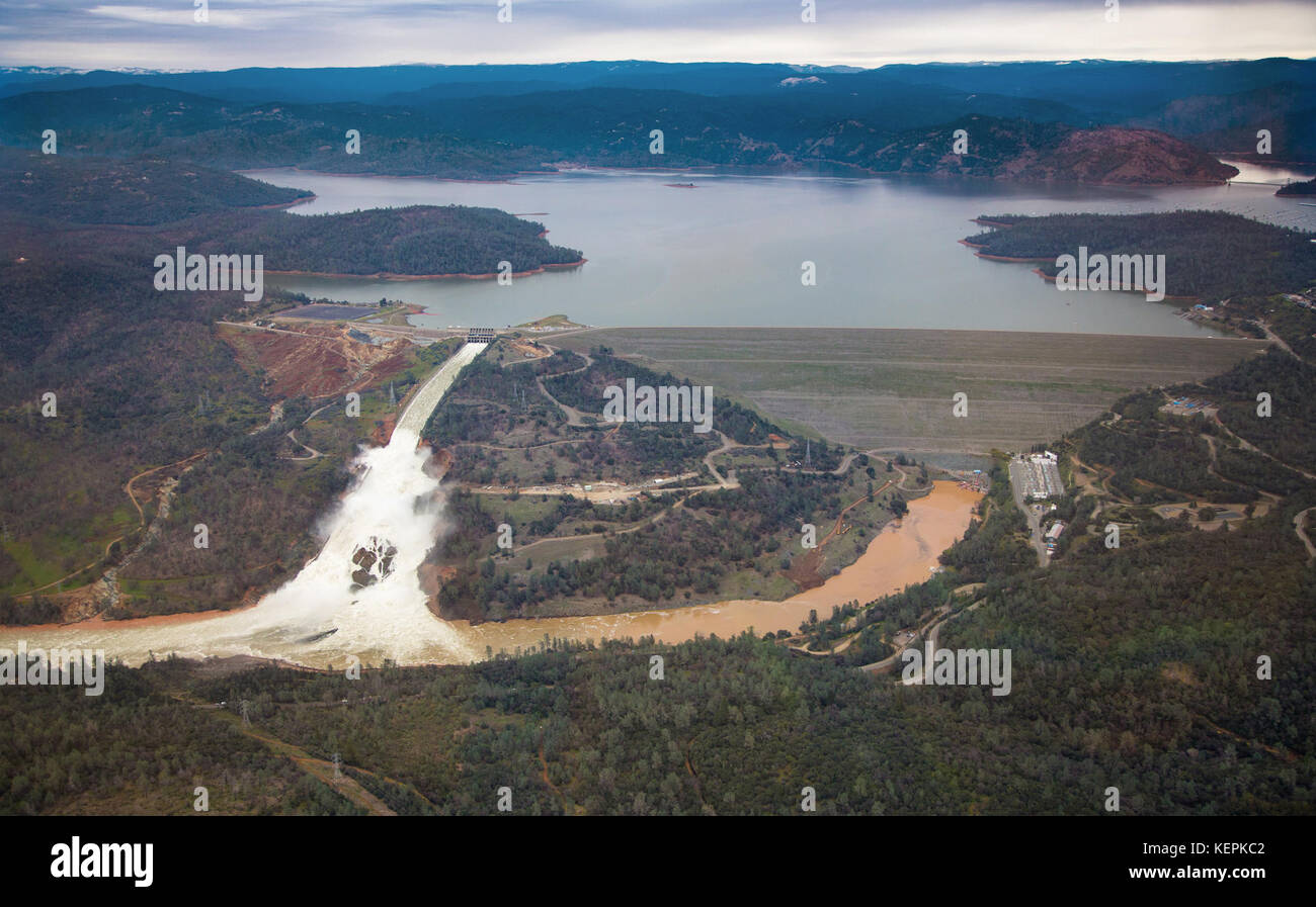 Oroville Dam weiten Blick vom 15. Februar 2017 Stockfoto