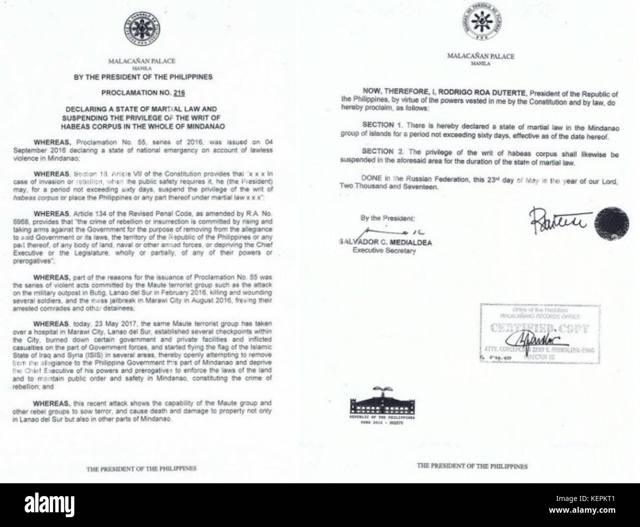 Das Kriegsrecht in Mindanao 2017 doc Stockfoto