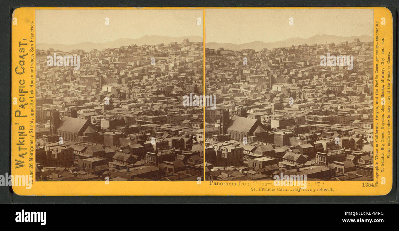 Panorama vom Telegraph Hill, (Nr. 17.) St. Francis Cathedral, Vallejo Street, von Robert N. Dennis Sammlung von stereoskopische Ansichten Stockfoto