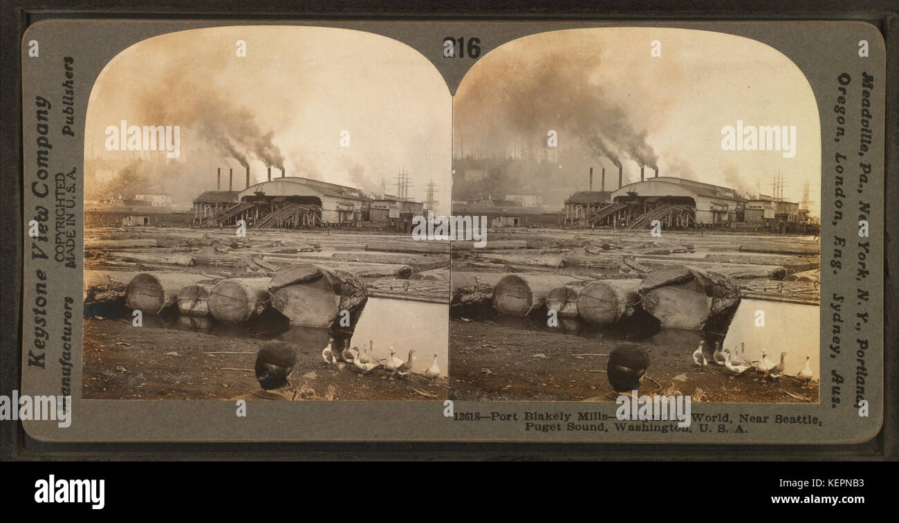 Blakely Mills, größte in der Welt, in der Nähe von Seattle, Puget Sound, Washington, USA, aus Robert N. Dennis Sammlung von stereoskopischen Blick auf Port Stockfoto