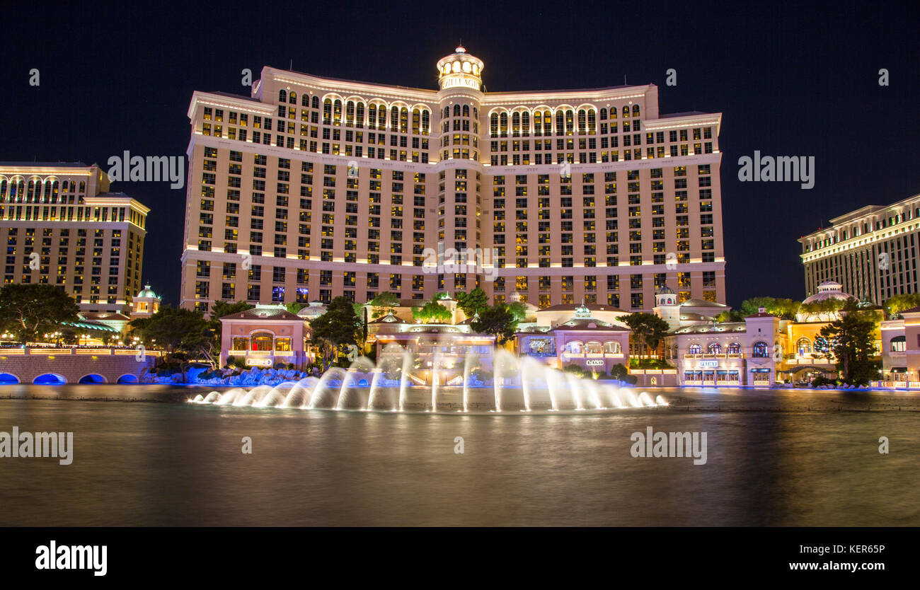 September 13, 2016 Las Vegas, Nevada: Das bellagio Resort und Casino bei Nacht über die Lagune und Springbrunnen. Stockfoto